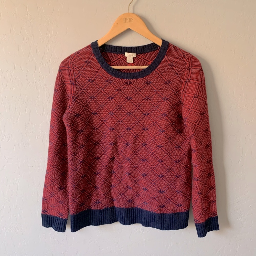 Jcrew red and blue round neck sweater